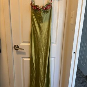 Elegant Green Floral Embroidered Dress